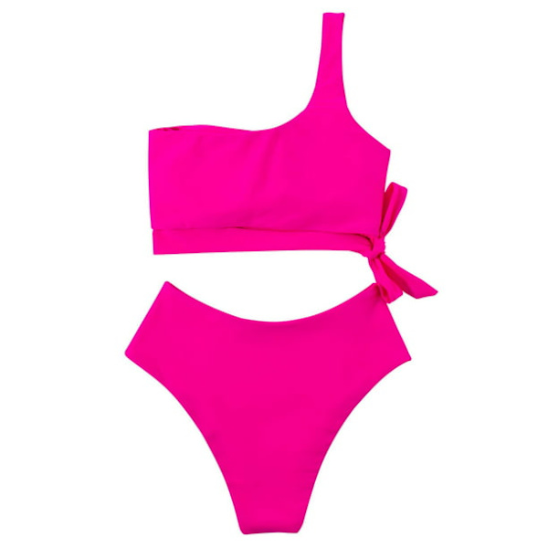 Kvinnor One Shoulder Bikini Sets Hög midja Tie High Cut Tvådelad Baddräkter