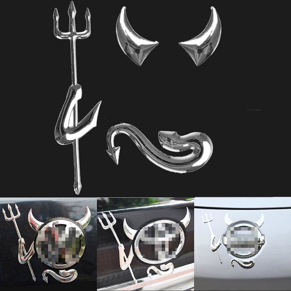 Universal Creative Fashion 3d Little Devil Demon Styling Bil Emblem Logotyp Pvc Dekaler Dekoration DIY Auto Exteriör Tillbehör| | Silver