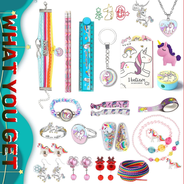 Unicorn Advent Calendar For Girl 2023 jul, 24 dagars nyheter presenter, Unicorn brevpapper, tillbehör, smycken, Countdown Days Style 1