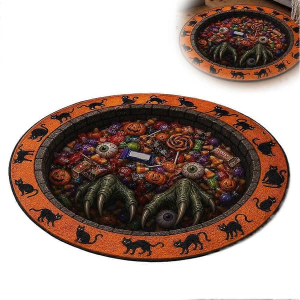 3D Halloween Tæppe 60 cm Rund Krystal Fløjls Gulvmåtte E 60*60CM