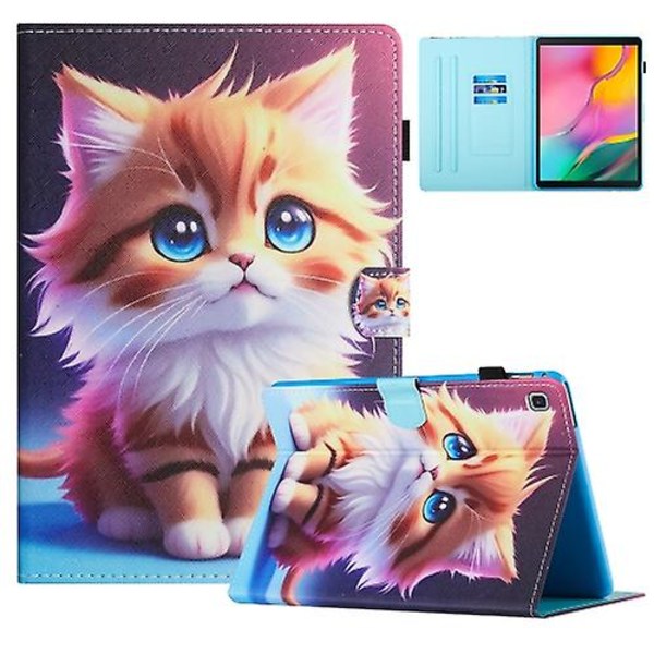 Til Samsung Galaxy Tab S6 Lite Farvet Tegning Stitching Læder Tablet Smart Case Yellow Cat
