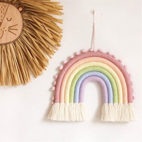 Regnbue Macrame Vægtæppe - Børnevægdekoration - Boho Stil Multicolour