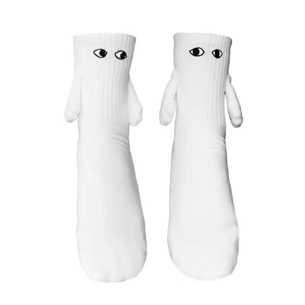 Män Lady Par håller händerna strumpor, magnetiska sugpar roliga strumpor gåvor White - 1Pair