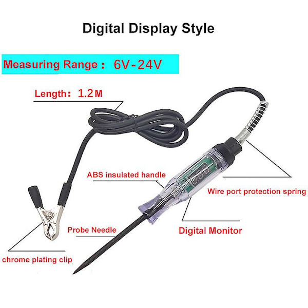 Digital Display Bil Lastbil Spänning Kretstestare Lång Probe Penna Glödlampa Bil Diagnostikverktyg Bilreparationstillbehör| | 4