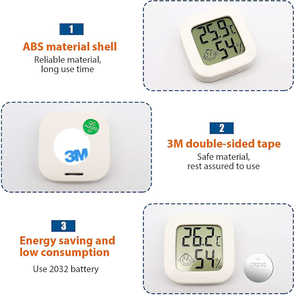 3 stk Mini digitalt innendørs termometer Hygrometer Fuktighet Temperatur LCD-skjerm Bluetooth-sensor trådløs