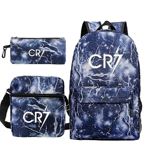 Fotboll Ronaldo Cr7 Ryggsäck 3st/ set Skolväskor För Flickor Pojke Laptop Rese Russäck Kvinnor Ryggsäck Axel Case 5