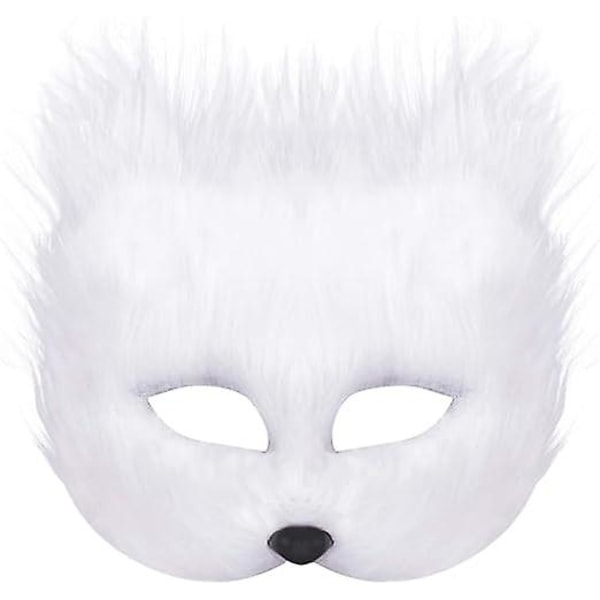 Pehmo Cat Fox -naamio, Therian-naamiot, Realistiset kissanaamiot, Puolikasvoinen eläinnaamio, Furry Party Cat Mask Naamiaisnaamio, Cosplay-asu White