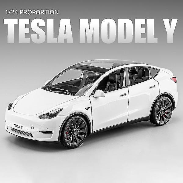 1:24 Tesla Model Y Model 3 Laddningshög Legering Formgjuten leksak Bilmodell Ljud och ljus Barnleksak Samlarföremål Födelsedagspresent White