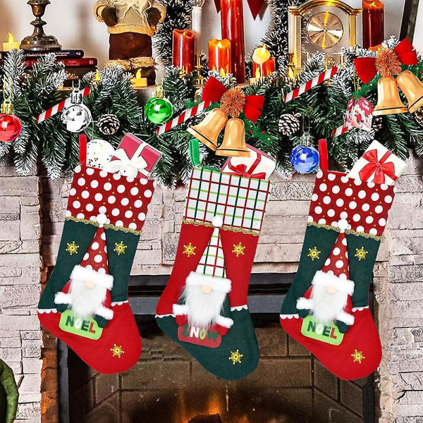 Julstrumpor, jultomtstrumpa prydnader för familjens julfestdekorationer