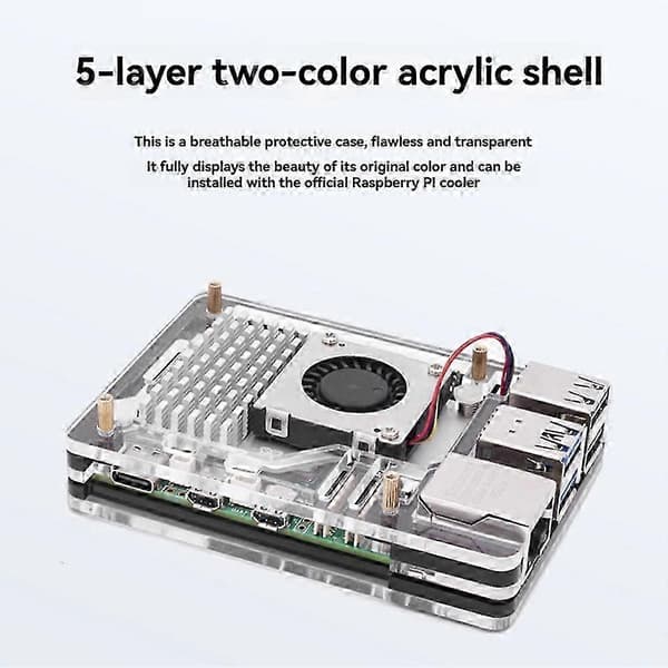 Til Raspberry Pi 5 akrylskal understøtter installation af køleplader og blæser til RPi 5 tilbehør blå JH4 Blue