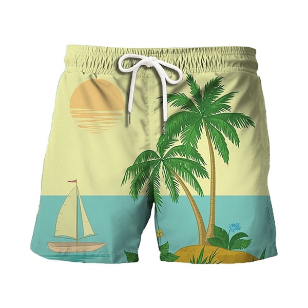 Herreshorts Bomuld Casual Trunks Hawaiian Summer Beach Pants Board Shorts Brede ben Elastisk talje Snørebukser Planteshorts