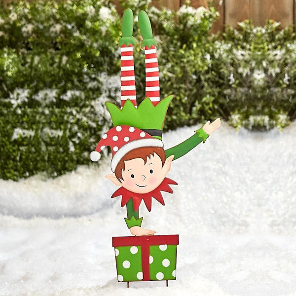 Joulutonttupuutarhan paalu, juhlapihan koristelu, metallisen metallitontun puutarhan paalu, joulupihan kyltit, joulukoristeet Christmas Elf 1