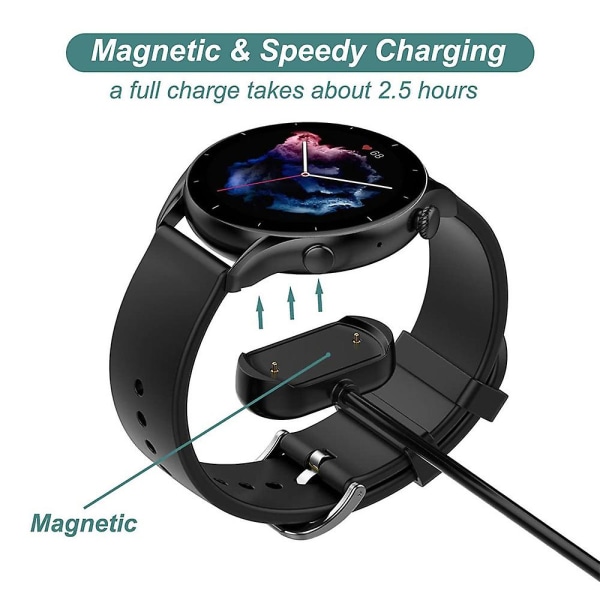 Laddare kompatibel med Amazfit T-rex 2, Gtr 4, Gtr 3, Gtr 3 Pro, Gts 4, Gts 3, ersättningstillbehör laddningskabel sladd smartklocka tillbehör