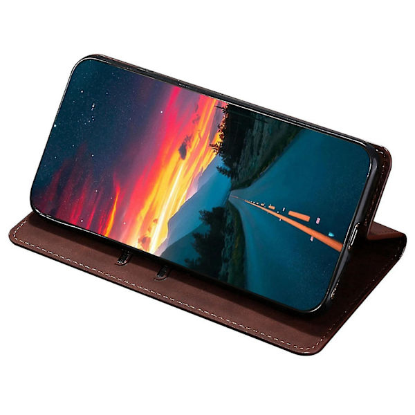 För Oppo A57s 4g / A57e 4g / A57 4g Magnetisk Autoabsorberad anti-scratch Phone case Stativ Pu Läder Dark Brown