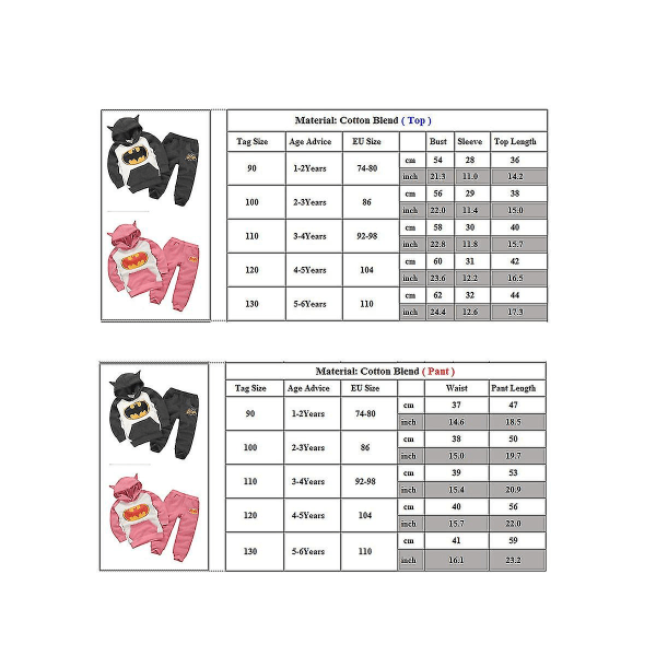 1-6v pojille tytöille Batman verryttelypuku huppari ja housut 2kpl set Dark Grey 5-6 Years