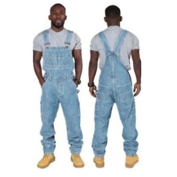 Mænds lyseblå justerbare stropper Denim Bib Overalls, Jeans Jumpsuit