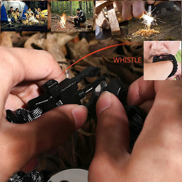Survival Paracord Emergency Survival Rannekoru, miehet ja naiset, kello/pilli/sytytin/kaavin/kompassi ja lämpömittari, 6 in 1 monitoiminen ulkoinen