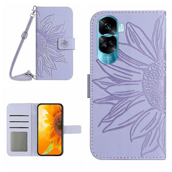 Pu- cover till Honor 90 Lite 5g / X50i 5g, phone case med axelrem Light Purple