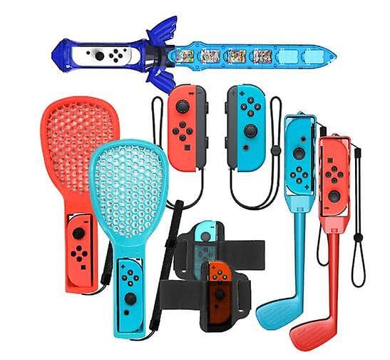 Switch Sports tilbehørssæt, Joycon-greb til håndrem og benrem, tennisketchere, sværd