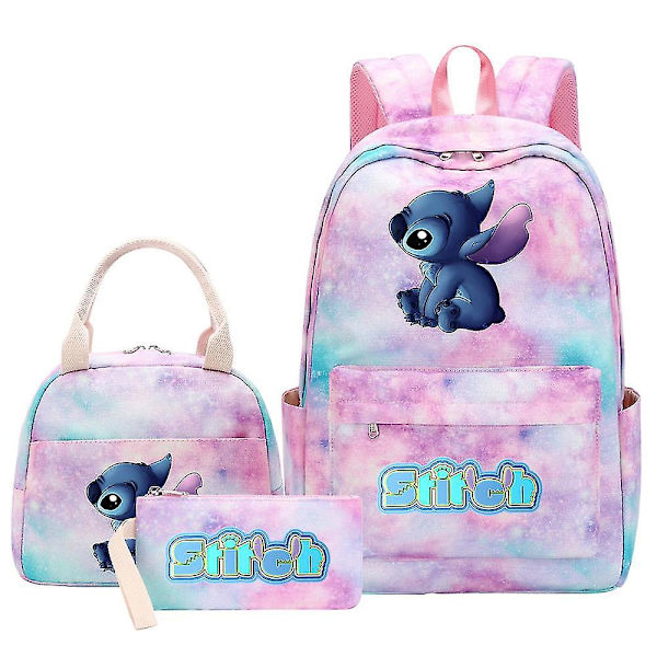 3-osainen Lilo & Stitch set - Naisten ja miesten monitaskuinen matka-koululaukku - Laadukkaat Mochilas teini-ikäisille, casual tyyli 4