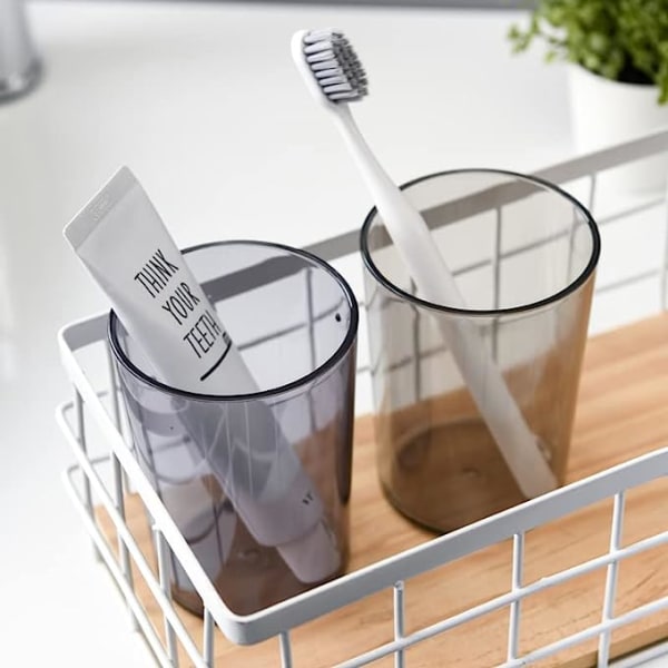 Plasttandbørstekop 300 ml, gennemskinnelig badeværelseskop, tandbørsteholder, drikkekop (brun)