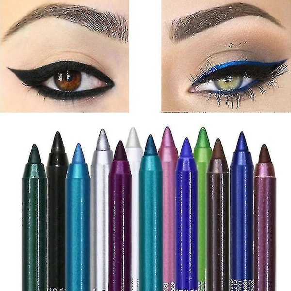 14 färger Långvarig Eye Liner Penna Vattentät Pigment Blå Brun Svart Eyeiner Pen Ögonmakeup Kosmetik 16 Glitter Brown