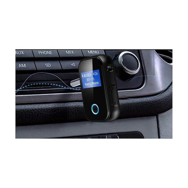 Bluetooth-adapter med skjerm, trådløs 5.0 Bluetooth-mottaker for bil med 3,5 mm lydkabel