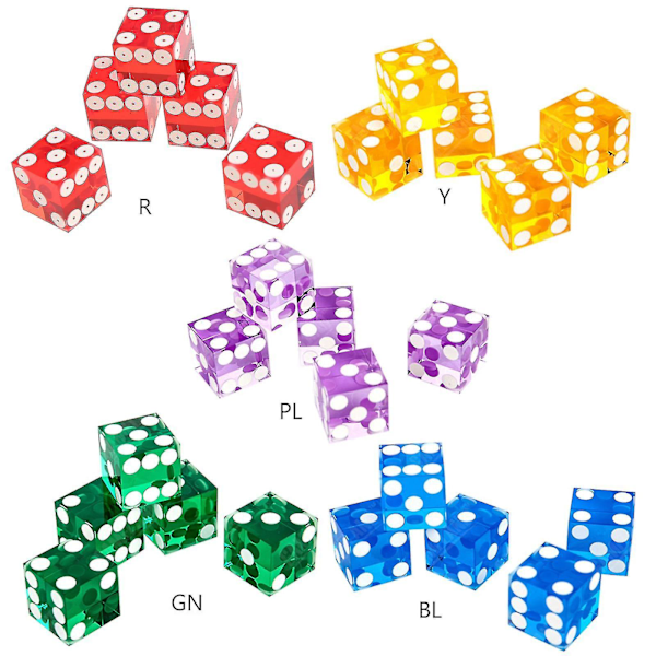 Transparent akryl av hög kvalitet Sexsidig D6 19 mm Casinotärning Set med 5 Purple
