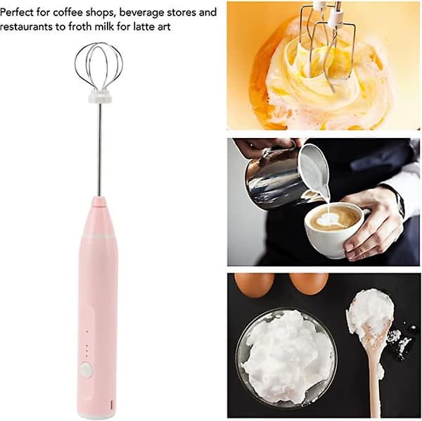 Mini håndholdt elektrisk skumvisp, multifunksjonell elektrisk visp, elektrisk eggevisp, kaffeskummer med 2 eggevisphoder for kaffe (rosa)