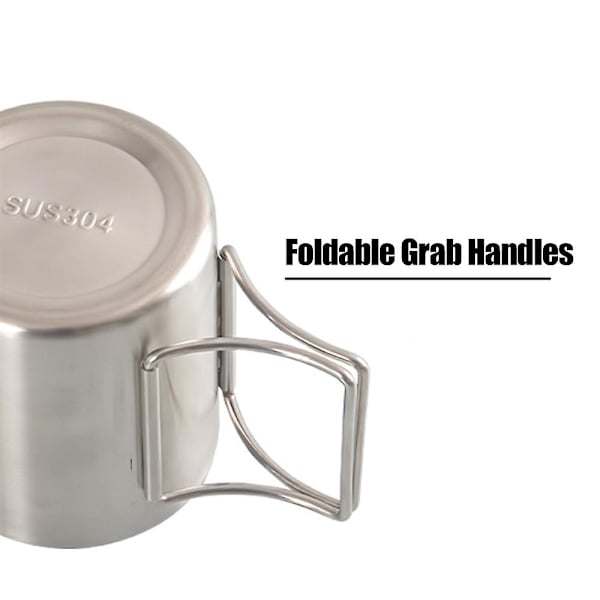Campingmugg 200ml/300ml/400ml Rostfritt Stål Vattenmugg Tekopp Kaffeemugg Med Fällbara Handtag För Utomhus Camping Vandring Ryggsäck
