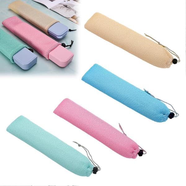 Bestikkpose i netting med snøring – Pustende redskapspose i polyester – for reise og camping Blue