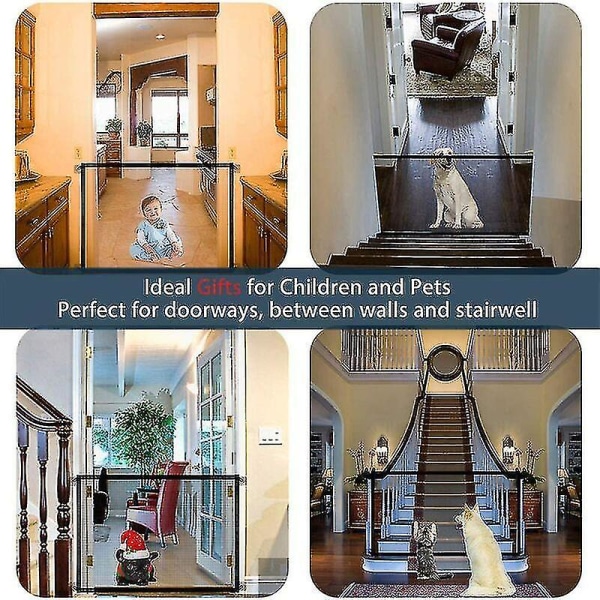 Sammenfoldelig indtrækbar hundesikkerhedslåge til trapper og baby - sort (størrelse: 70*110 cm)