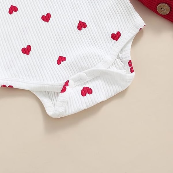 Babyjenteklær Nyfødtkjolesett Langermet blomsterbody Romper Corduroy Overall kjole Spedbarnsantrekk Red 0-3 months