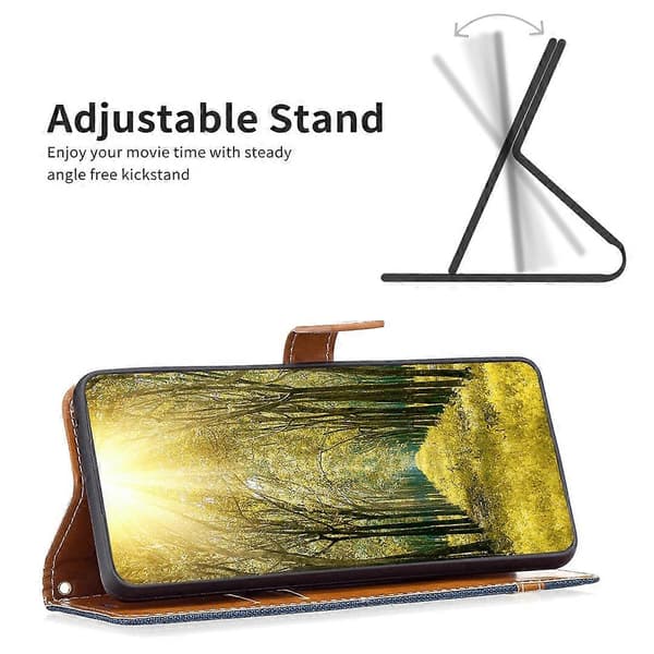 Til Nokia G22 Farveblok Denim Tekstur Læder Telefoncover Dark Blue