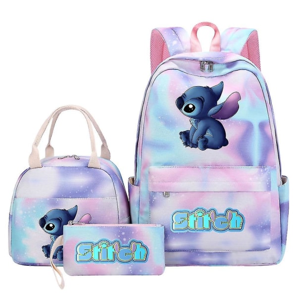 3-osainen Lilo & Stitch set - Naisten ja miesten monitaskuinen matka-koululaukku - Laadukkaat Mochilas teini-ikäisille, casual tyyli 3