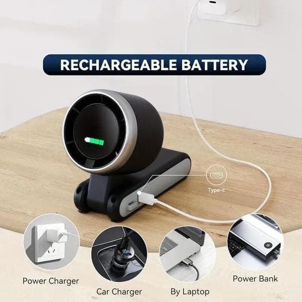 Portable Foldable Handheld Fan - USB Rechargeable, Ultra-Quiet with 5 Adjustable Speeds, 3600mAh Battery, Black