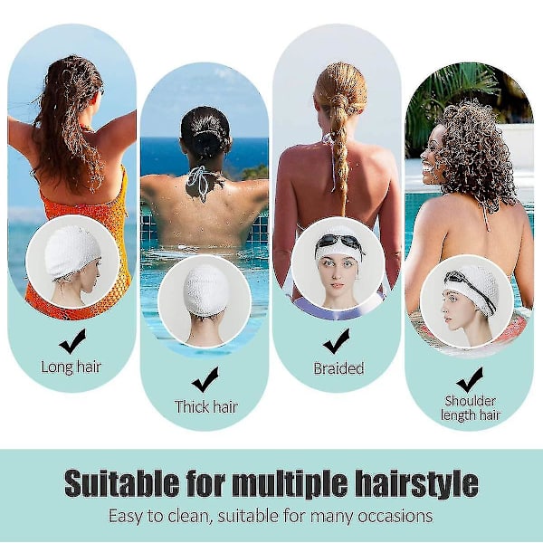 Silikone badehætte, behagelig badehætte ideel til krøllet kort mellemlangt hår, badehætte til kvinder og mænd, badehætter Hold frisure U-mxbc white