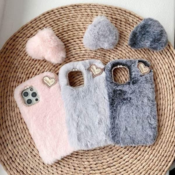 Jeg Elsker Deg Hjerte Fluffy Skall til Lys Grå IPhone12