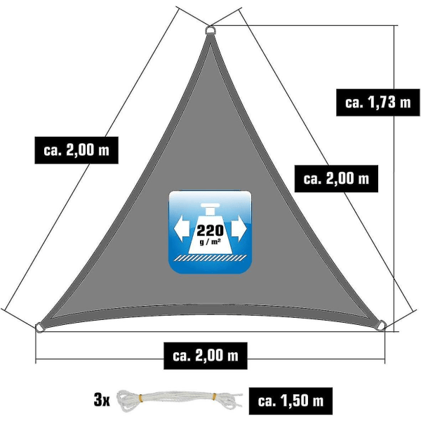 2x2x2 M Hdpe Triangel Solskydd - Balkong Trädgårdsskydd Grå