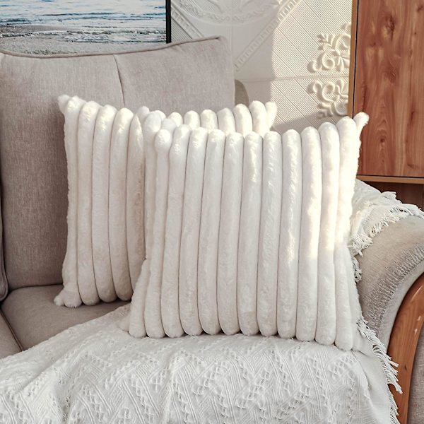 Pute- og putetrekk sett med 2 dekorative putetrekk imitert pels plysj fuzzy stripe myke putetrekk for sofa Sofa Soverom 45x45cm