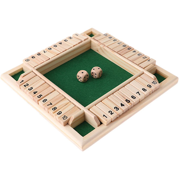 Shut The Box Brädspel 2-4 spillere Fyrsidigt träbordsspel med 1-10 siffror snidade for partyklubbdrickande default none