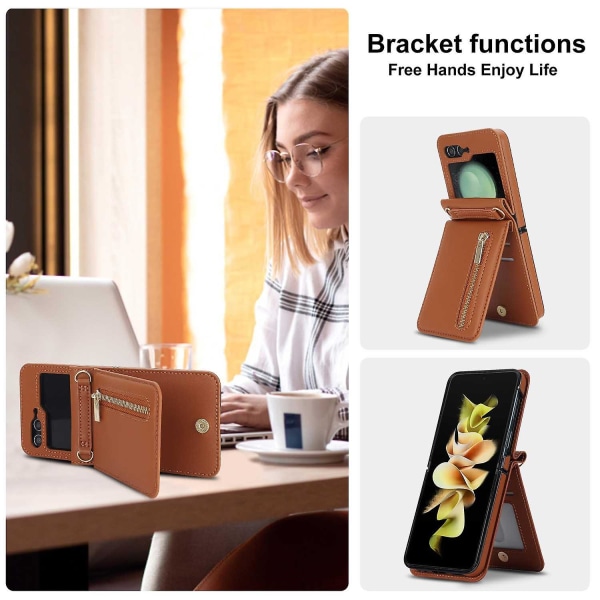 Z Flip 5 Pung Etui, Crossbody Lynlås Læder Stativ Etui Til Samsung Galaxy Z Flip 5 Med Kortholder Red