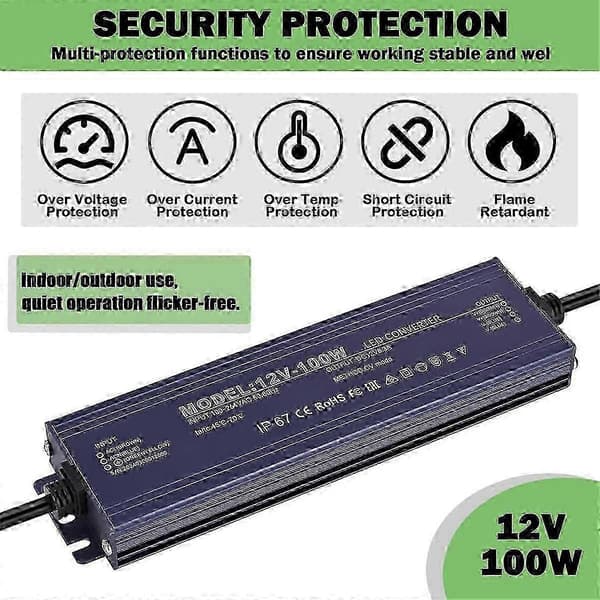100W 12V AC/DC Vandtæt IP67 Strømforsyning til LED-lys 100-264V til 12V DC Driver