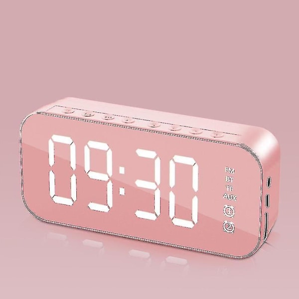 Multifunksjonell LED digital vekkerklokke, Bluetooth-høyttaler, lysende elektronisk musikkboks ved sengen pink