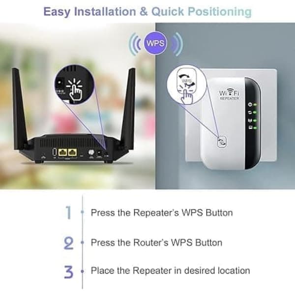WiFi Range Extender Sort, Trådløs Signalforstærker med Repeater AP-tilstand og WPS-funktion white