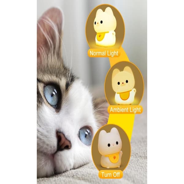 Wave-shaped Kitten Night Light Cute Cat Lamp Dimmable Silicone Nursery Night Light Rechargeable LED Bedside Lamp with 42W