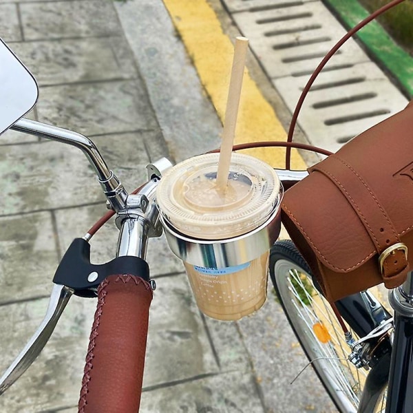 Retro cykelstyre kaffekopp Hela aluminiumlegering Vattenkoppshållare Mjölkte kopphållare Vattenkokare Styrställ - Cykelflaskhållare Brown cowhide