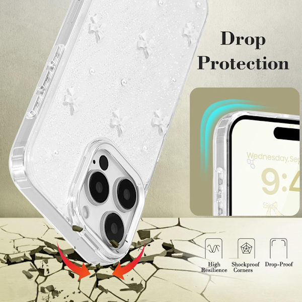 Skal för iPhone 16 Pro Max, Bling Glitter 3D Rosett Mobilskal Glittrande Kristallklar Rosett Slim Mjukt Tåligt Skyddsfodral Vit White 16 Pro Max