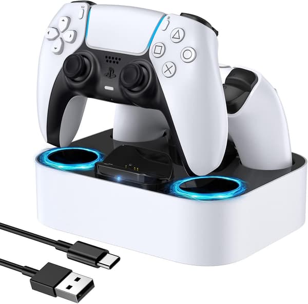 PS5 Controller Ladestation, Dobbelt Hurtig Opladningsdock Med LED-indikator Kompatibel Med PS5 Controller