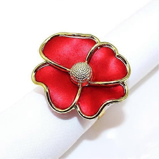 6 stk. elegante blomsterservettringer, rustfri legering for duk, papirserviett, restaurant red